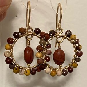 Hand Crafted Earrings Copper Wrapped Red Jasper And Mookaite
